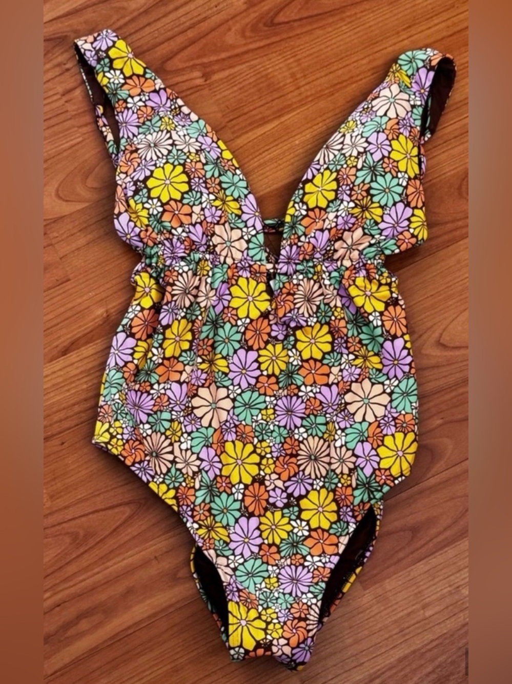 Roxy All About Sol Plunge One-Piece Swimsuit “Solar Flowers” Size Medium